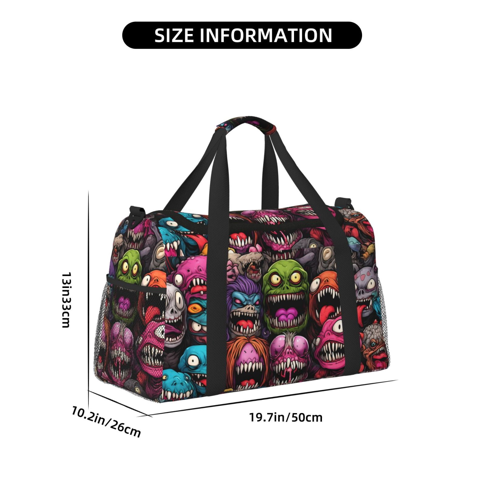 Fuzoiu Monstrous Cartoon Characters Print Travel Duffle Bag,Carry On Tote Bags,Duffel Bag,Sport Gym Bag, Hospital Bag for Labor and Delivery, Overnight Bag,Luggage Bag