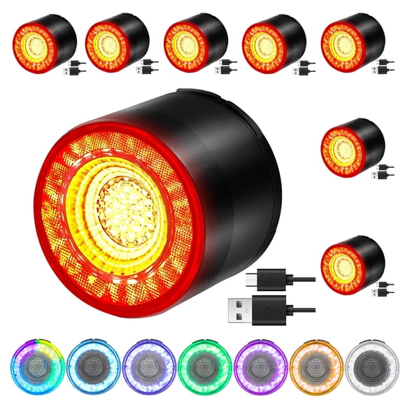 GREENCYCLE Bike Tail Light, LED Bicycle Rear Light with Changing Colors, USB C Rechargeable Rainbow Bike Lights, Auto ON/OFF, IP65 Waterproof,7Colors15Modes Suitable for Cycling Scooter Motorbike,8PK