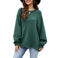 thumbnail image 2 of Liacowi Women Casual Knitted Sweaters Long Sleeve Crew Neck Solid Color Pullover Loose Fit Knit Tops Tops Autumn Winter Casual Knitwear, 2 of 5