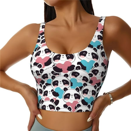 Jgfou Heart Panda Print Womens Sports Bra - Padded Workout Sports Bras Crop Tank Top