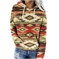 thumbnail image 2 of PNTUTB Fashion Women's Retro Print Long Sleeve Loose Hooded Drawstring Pullover Casual Sweatshirt with Pocket, 2 of 6