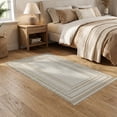 thumbnail image 2 of ODIKA 5'x7' Washable Area Rug Sisal Inspired Boxed Grid Panels Pinline Border Subtle Tonal for Small Living Room, Bedroom, Easy Care, Non-Shedding, Pet Friendly, 2 of 7