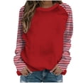 thumbnail image 2 of Somuwie Clearance Women's Striped Print Contrast Color Casual Fashion Raglan Long Sleeve Round Neck Sweater, 2 of 4