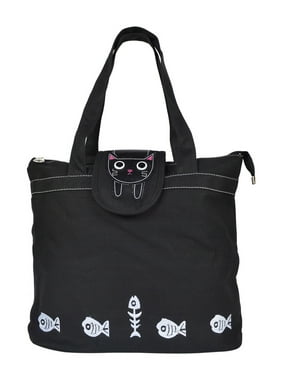 Product Image Premium Kitty Cat and Fishbone Canvas Tote Shoulder Bag Handbag