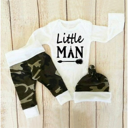 Camo Baby Boy Clothes 3Pcs Newborn Baby Boys Cotton Tops Romper Camo Pants Leggings Hat Outfit Clothes 0-18 Months ()