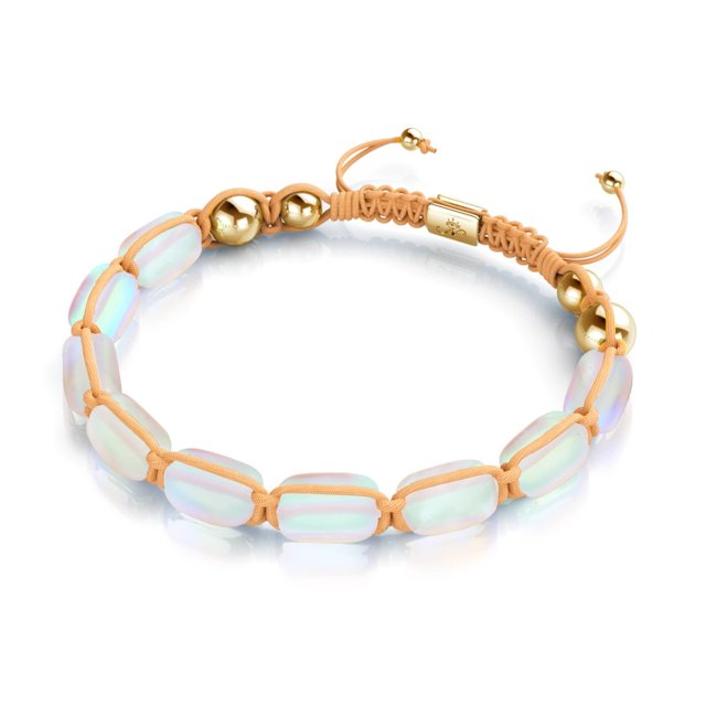 Peach | Gold | Mermaid Glass Pebble Macrame Bracelet