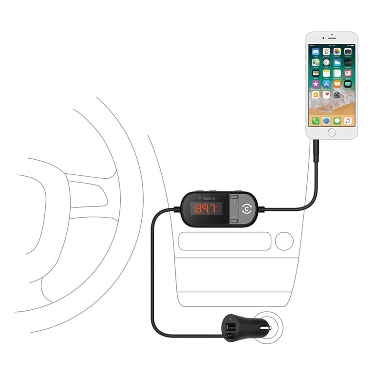 Belkin Connect TuneCast In-Car 3.5mm Audio Jack to FM Transmitter for Car,  Black 