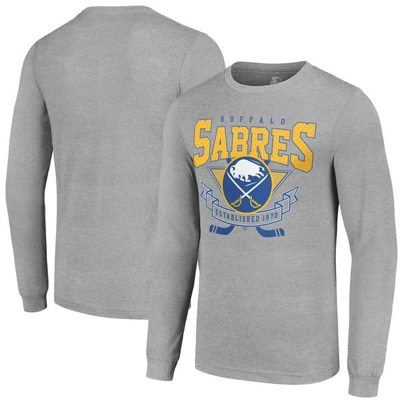 Men's Starter Heather Gray Buffalo Sabres '80s Inspired Team Logo Long Sleeve T-Shirt