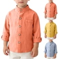 thumbnail image 6 of EnJoCho Boys Girls Collar Shirts Kids Cotton Button Down School Unifor𝗆 T-Shirt Teen Long Sleeve Soft Plain Summer Blouse Boys Linen Blend Casual Shirt, 6 of 6