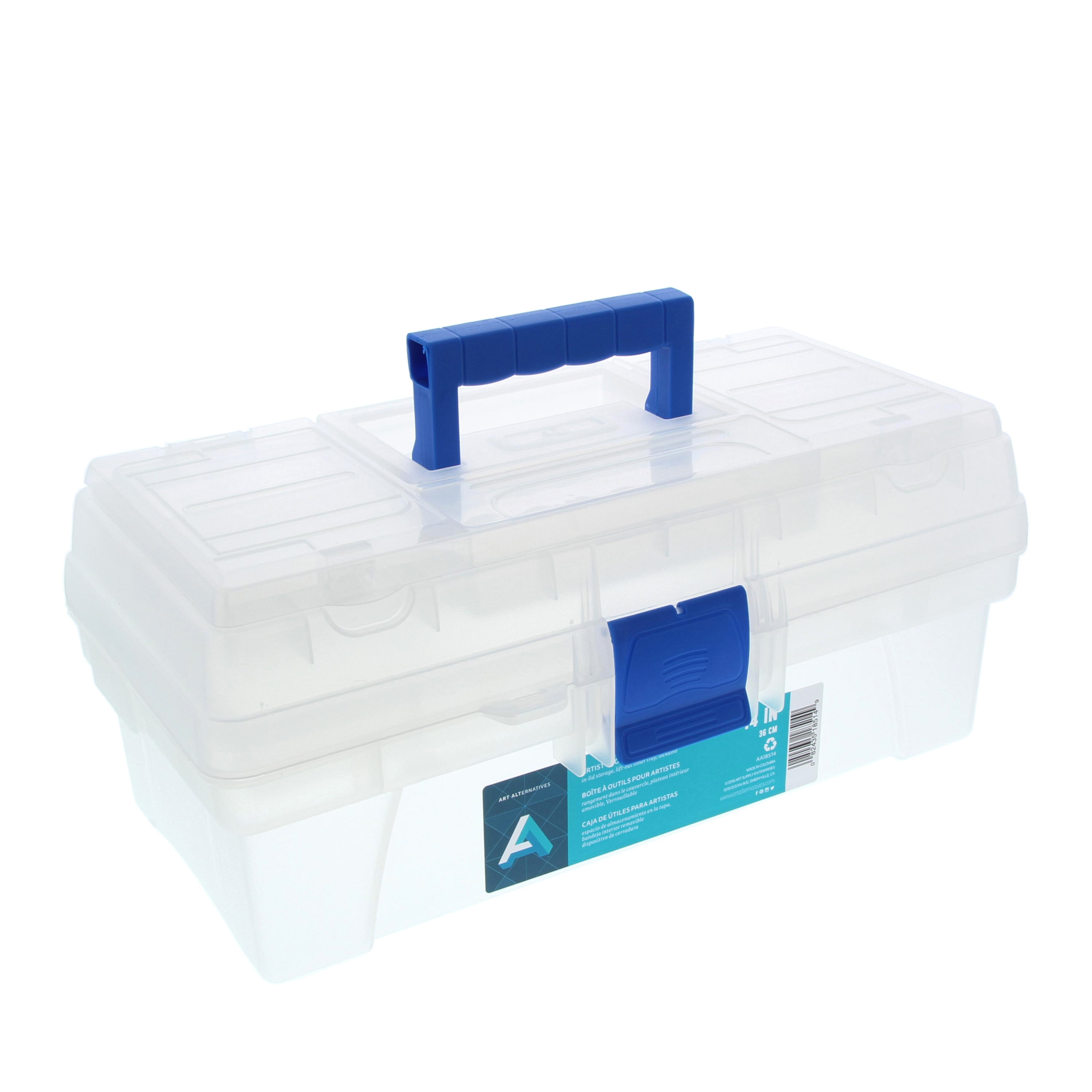 Artist's Large Tool Box Blue Plastic Deep Carry Case Art Pencil Storage Caddy 