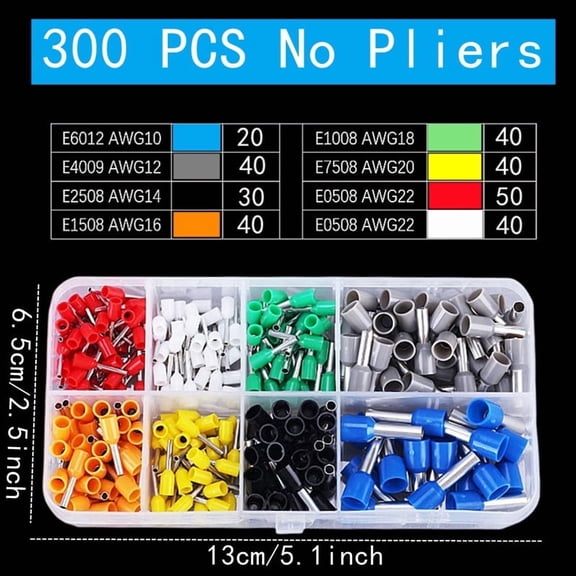 VE Cable Connectors, Wire Terminals, Boxed Insulated Cable Terminals 300 Pcs