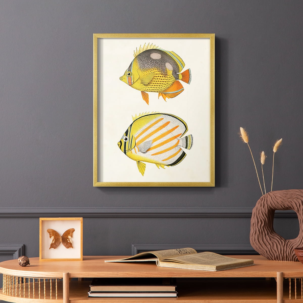 Yellow & Grey Fish IV Framed Print - Solid Wood in Single Picture Frame Solid Wood 2 Framed Print