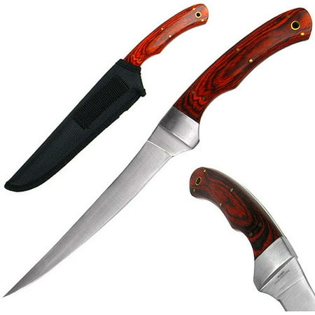 Deluxe Rigging Knife - Whetstone Deluxe Pakka Wood Stainless Fillet Knife With Nylon Sheath, Brown