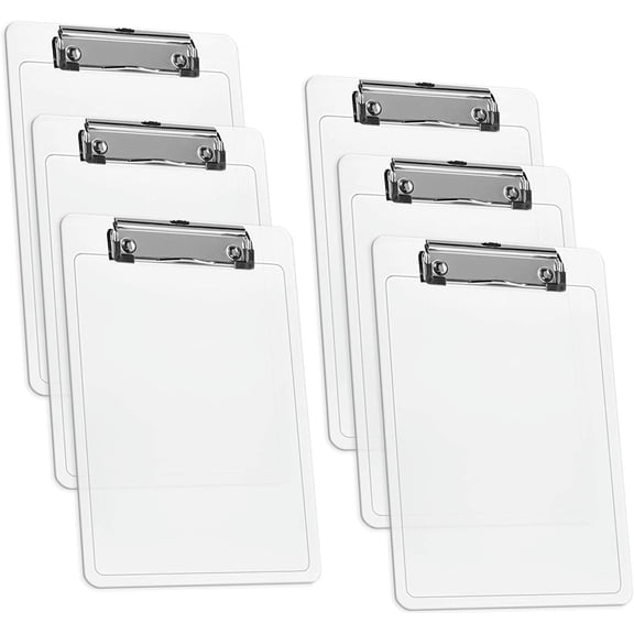 Acrimet Clipboard Memo Size A5 (9 1/4” x 6 5/16”) Low Profile Clip (Plastic) (Clear Crystal Color) (6 Pack)