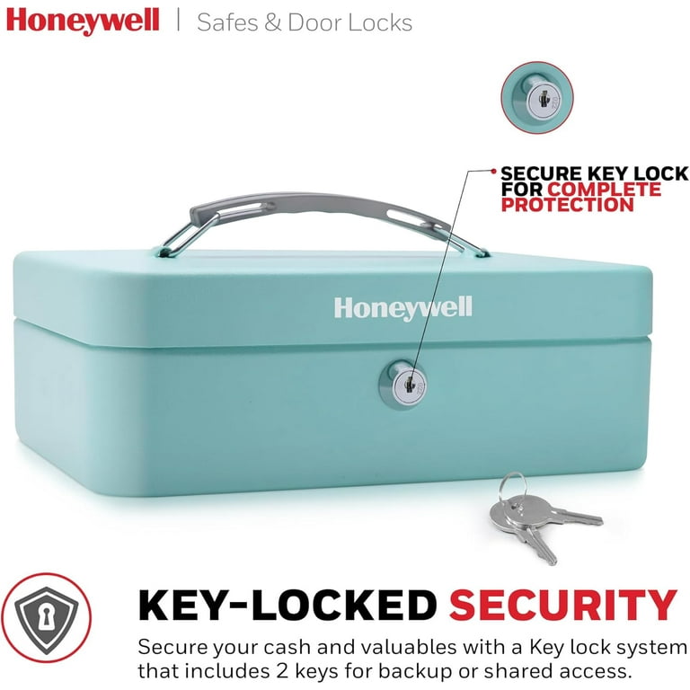 Honeywell Mobile Cash Box with Key Locking, Teal, Removable