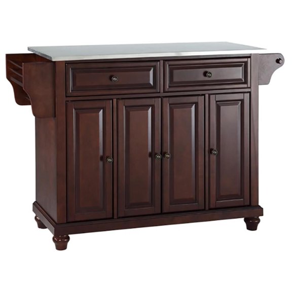 CAMBRIDGE STAINLESS STEEL TOP KITCHEN ISLAND IN VINTAGE MAHOGANY FINISH