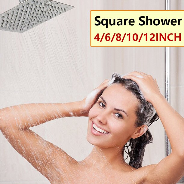 Pommeau de douche carré haute pression en acier inoxydable, accessoires de douche, économie d'eau, facile à installer, 4 ", 6", 8 ", 10", 12"Water pipe 1.5M He Qiyong unisex