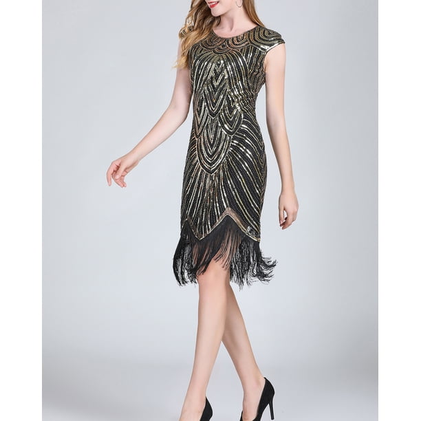 slim fit dress slacks Doly Elegant V-Neck Beads Tunic Dress (Black/ Gold) – Nukaba Boutique main image 1