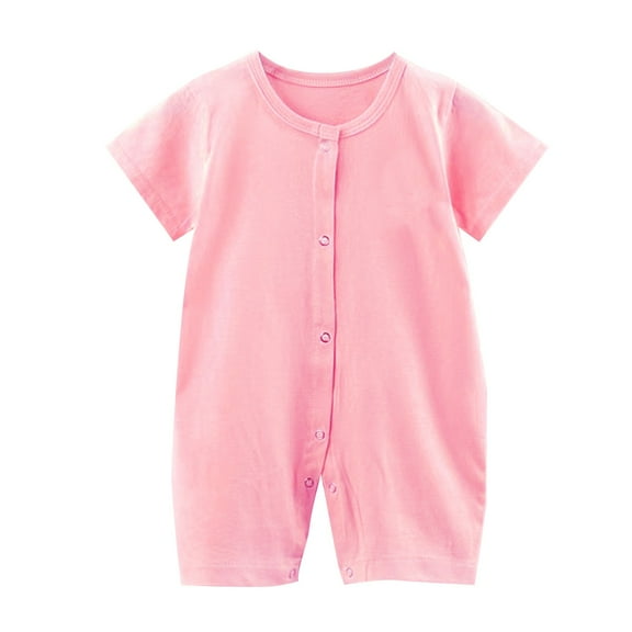 KAUOD Baby Boys Button down Jumpsuits Short Sleeve Soft Lightweight Rompers Toddler Wide Leg Plain Crew Neck Rompers Clothes