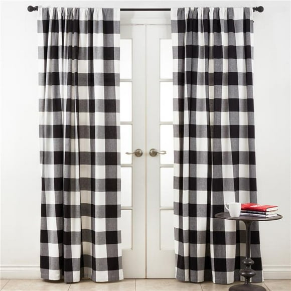 SARO Rideaux à Carreaux en Coton Buffle 54 x 108 Po - Noir