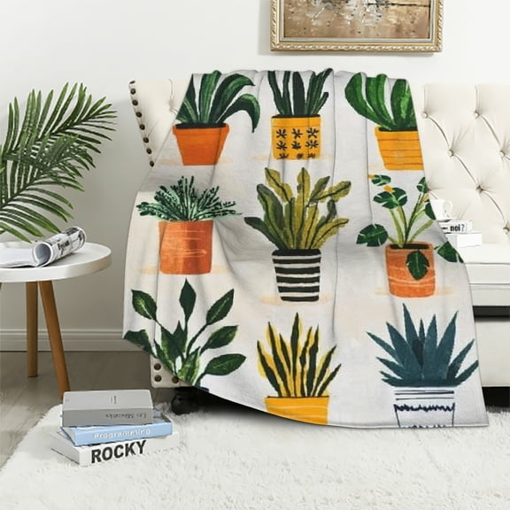 Autua Potted Plant Branches Flannel Blanket - Lightweight Soft Cozy Unique Gifts Blankets for Botanical Lovers,Kids,Adult,Women,Modern Minimalist Throw,Home Room Modern Decor  40x50in