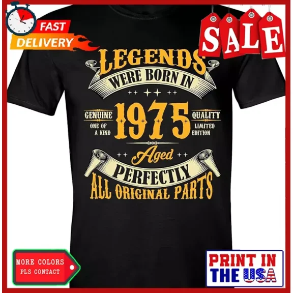 DOPASHIRT 50th Birthday T-Shirt for Men, Legends were Born in 1975, Vintage 50 Years Old T Unisex S-5XL Hot Trending Shirt, Vintage Birthday Gift