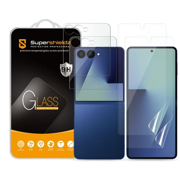 (2 Pack) Supershieldz Designed for Samsung Galaxy Z Flip 7 Screen Protector (2 Tempered Glass Front Screen and 2 TPU Main Screen) Anti Scratch, Bubble Free
