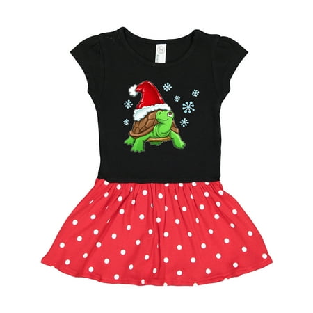 

Inktastic Christmas Turtle in with Santa Hat and Snowflakes Gift Toddler Girl Dress