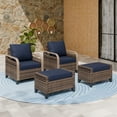 thumbnail image 2 of EAGLE PEAK 4-Piece Wicker Outdoor Patio Dining Set with Ottomans and Cushions, Brown/Blue, 2 of 8