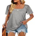 thumbnail image 3 of Womens Summer Casual Tops  Solid Color/Striped Print Short Sleeve Square Neck Simple Loose T-shirt, 3 of 5