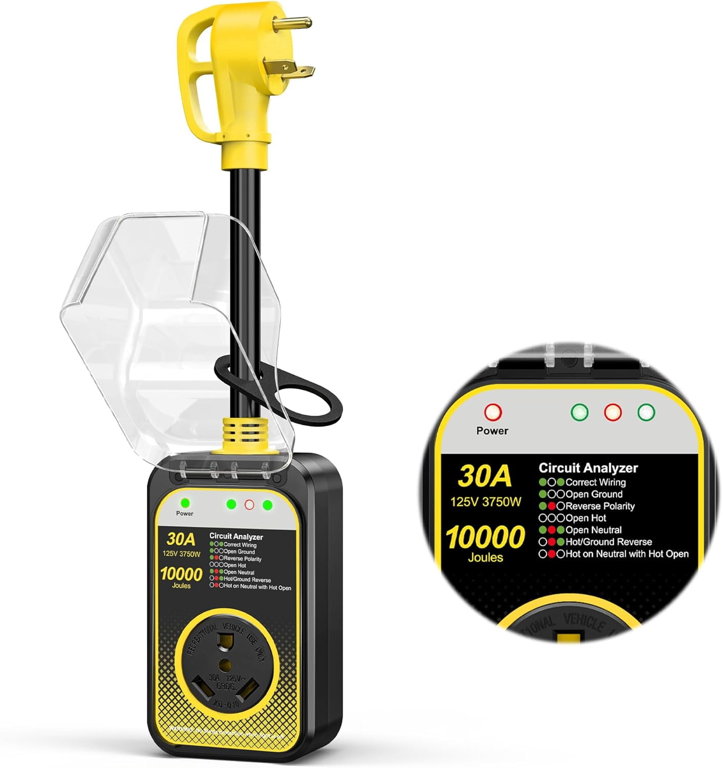 RV Surge Protector 30 Amp Waterproof - Upgraded 10000 Joules Surge Protection with Safety Certification，RV Adapter Plug for Camper