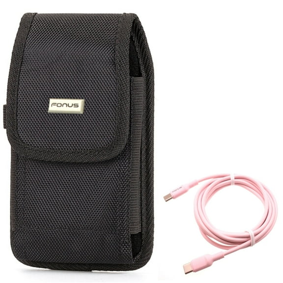 Case Belt Clip w Pink 10ft Long Cable for Samsung Galaxy S21 FE 5G - Rugged Holster Canvas, USB-C to Type-C PD Fast Charger Cord