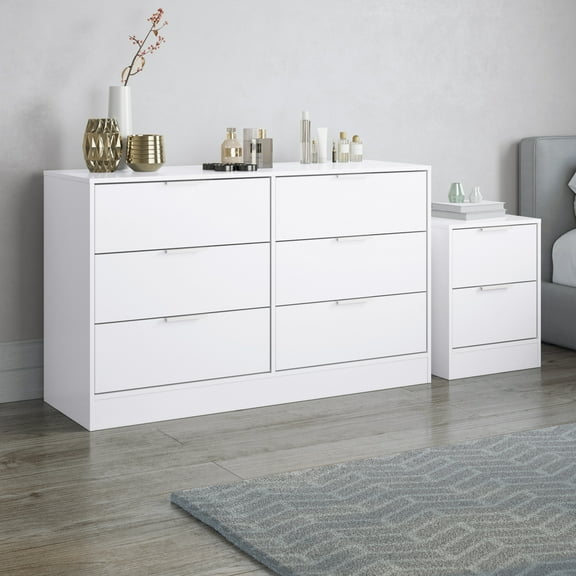Kappesberg Fresno 6-Drawer Dresser & 2-Drawer Nightstand Set, White – 52.75"W - for Adults and Teens