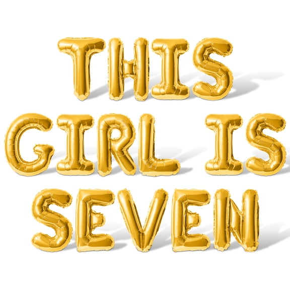 Letter Balloons - THIS GIRL IS SEVEN 16" Inch Alphabet Letters Foil Mylar Balloon 7th Birthday Party Banner (Gold)