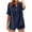 Navy, variant on Women's T-Shirts Solid Color Cotton Linen 3/4 Sleeve Split V-Neck Button Tops Casual Loose T-Shirts