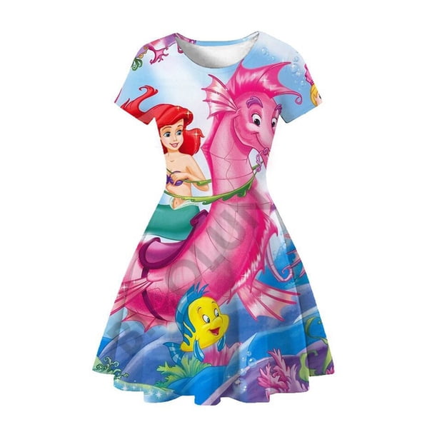 Vestido de princesa Ariel de La Sirenita de Disney para niñas, vestido de fiesta, disfraces de fantasía para niños, vestidos informales de verano acampanados, Túnica 2-10T2T (Tag100) Gao Jinjia LED