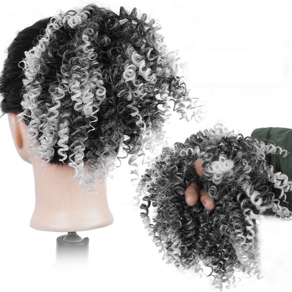 Graflsoa Heat-Resistant Synthetic Afro Curly Hair Band, 6-Inch Small Puff Ponytail in 1B/1B171T60, 40g Lightweight Design