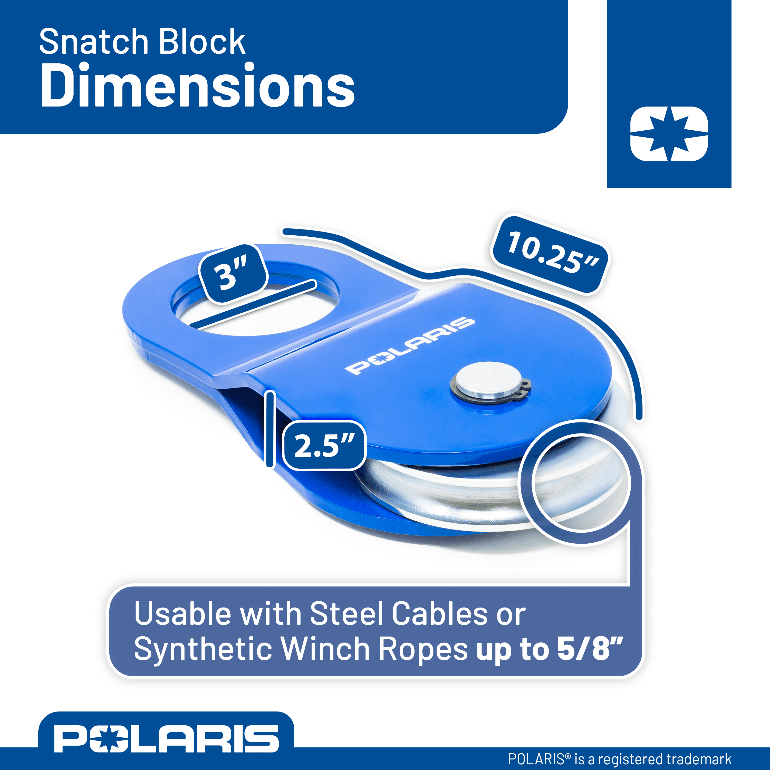 Polaris Heavy Duty Snatch Block, 19,500 pounds Maximum Load Capacity, 5,500 pounds Working Load, Heavy Duty Offroad Recovery Accessory for Truck, Tractor, ATV & UTV