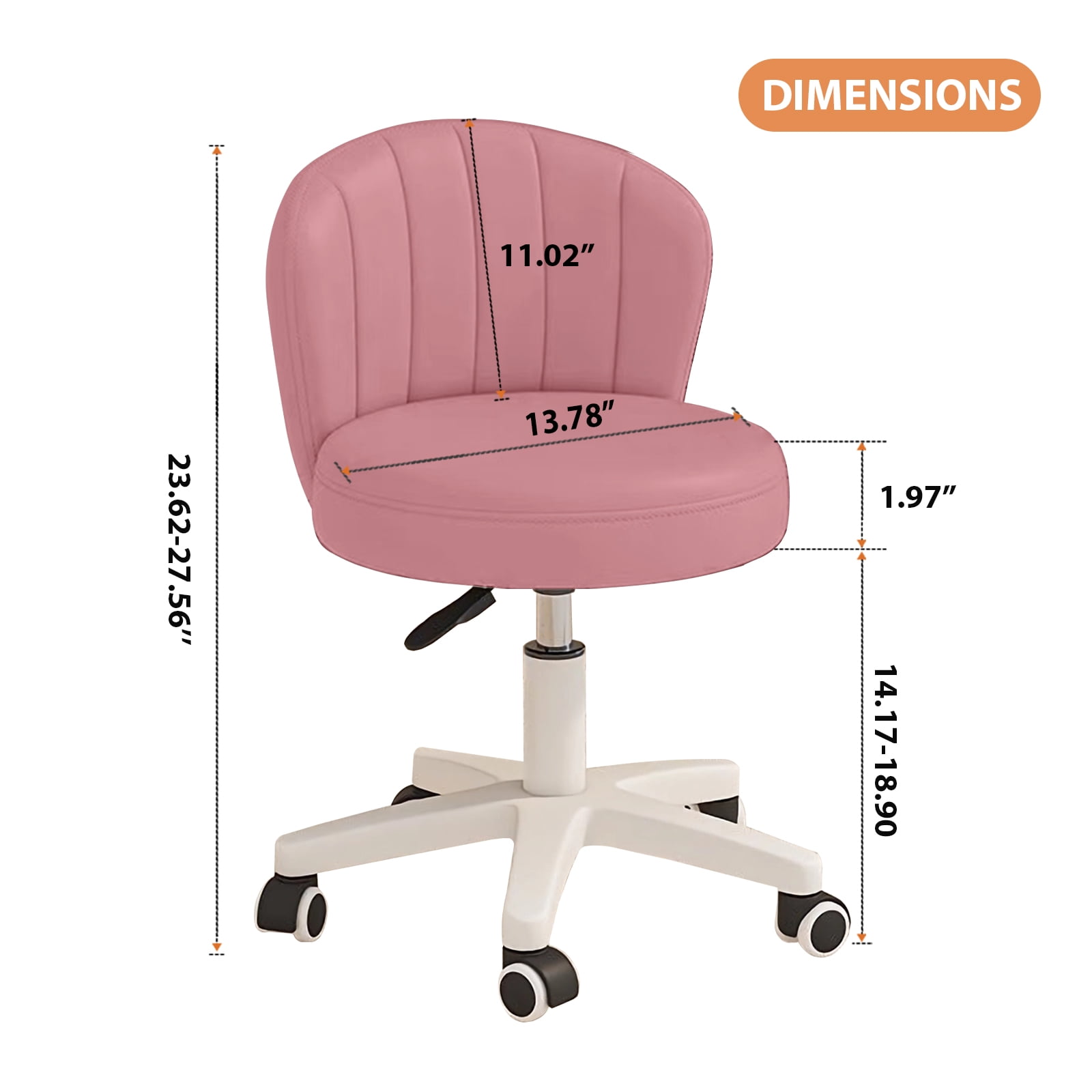 Small Round Rolling Chair with Back PU Leather Height Adjustable，Swivel Vanity Work Computer Stool for Girls and Women，Pink