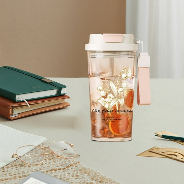 Vaso de café Suzuran de doble pared aislante con pajita • 3 métodos de consumo • 18,5 oz Gran capacidad • A prueba de fugas • Plástico sin BPA • Rosa, morado, verde