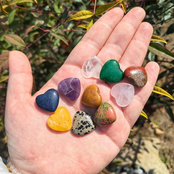 20PCS Heart-Shaped Healing Crystals Set - Natural Tumbled Gemstones for Chakra Balancing, Reiki, Meditation, and Spiritual Gifts