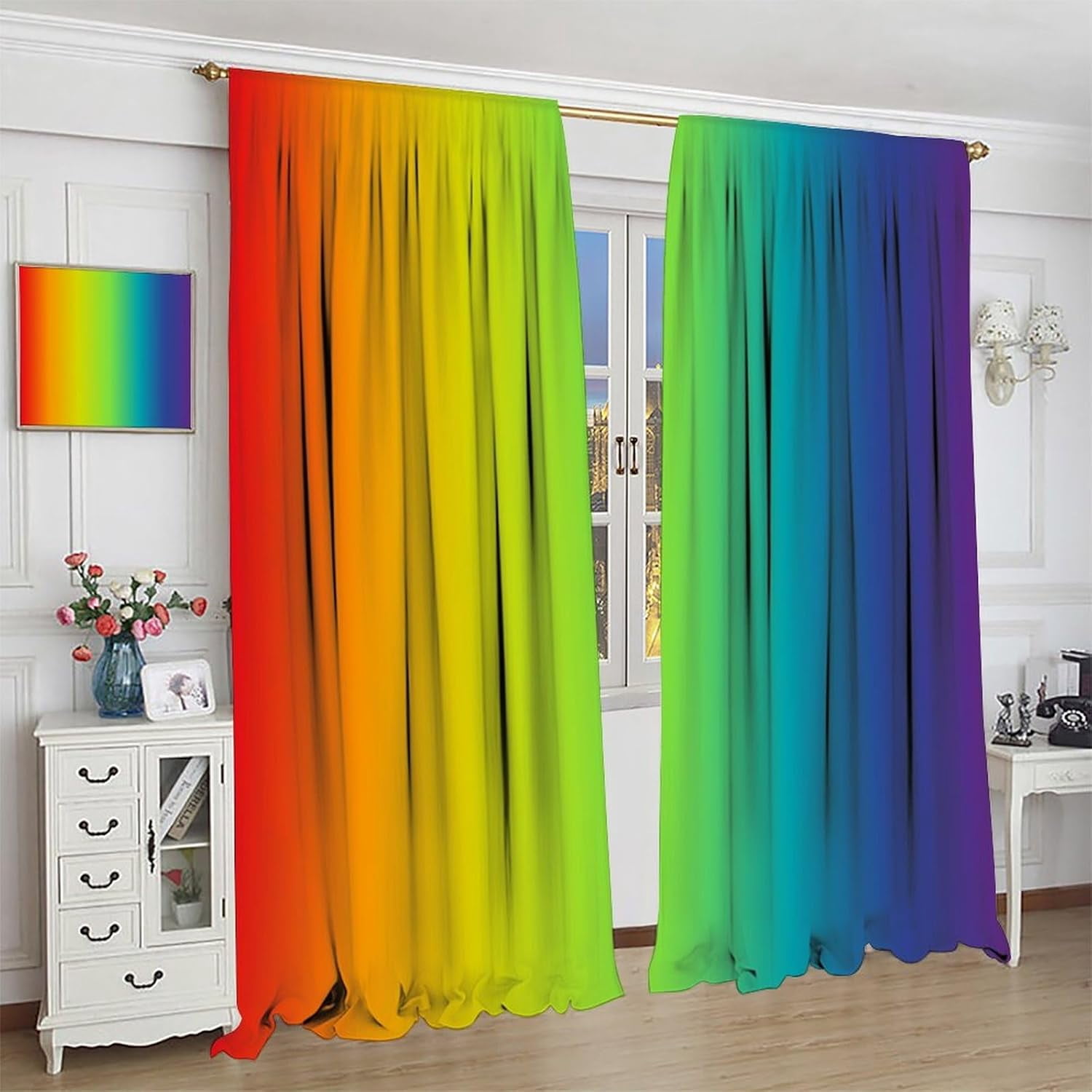 Rainbow Window Curtains, Abstract Colorful Rainbow Matching Art Theme Window Treatments Gradations of Colors Pleasant Atmosphere Blackout Rod Pocket Window Drapes for Bedroom Living Room 84x84in