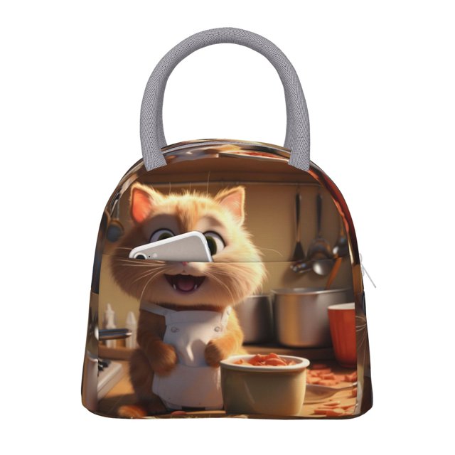 Fotbe Cartoon Cooking Cat Bolsa de Almuerzo con Estampado, Lonchera Aislada, Contenedor de Comida Reutilizable Tipo Cooler a Prueba de Fugas