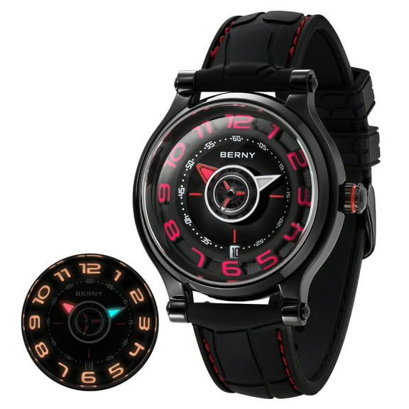 BERNY Automatic Watch for Men, Sport Casual 5ATM Waterproof Dive Watch with Date, Super Luminous, Silicone Band, Fashion Men's Mechanical Wristwatch
