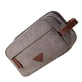 thumbnail image 4 of Neceser de viaje para hombre con compartimentos dobles, organizador de maquillaje cosmético de cuero de lona, ​​kits de afeitado Dopp - Gris, 4 of 5