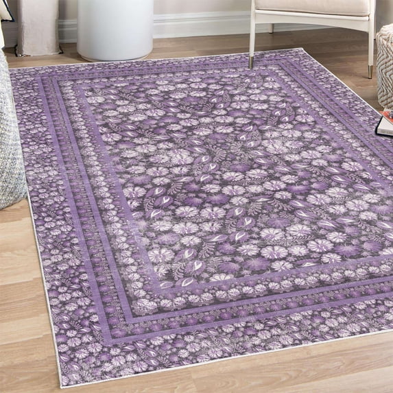 Floral Art Decorative Rug, Pastel Design Bohemian Nature Art of Vintage Leaves and Flowers, Quality Carpet for Bedroom Dorm and Living Room, 6 Sizes, Lavender Mauve, by Ambesonne