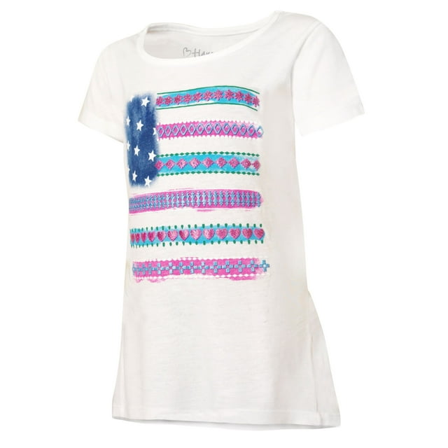 Hanes Filles Graphique Peplum T-Shirt à Manches Courtes, XS, Boho Flag/blanc