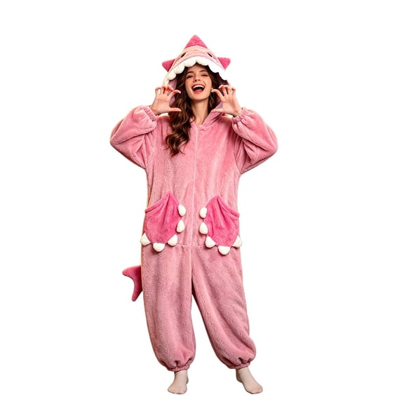 RFQWOVSR Adult Hooded Shark Onesie Pajama for Cosplay and Lounging