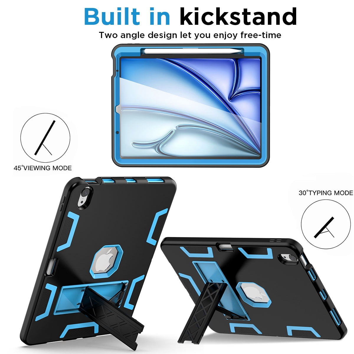 AICase For iPad Air 11-inch M2 (2024), iPad Air 5th 4th Generation 10.9 inch 2022 2020 Case with Pencil Holder,Heavy Duty Shockproof Stand Cover Screen Protector