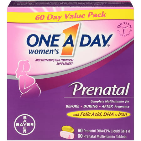 One A Day Women's Prenatal Multivitamin Two Pill Formula, Supplement for Before, During, and Post Pregnancy, Including Vitamins A, C, D, E, B6, B12, Folic Acid, and Omega-3 DHA, 60+60 (Best Over The Counter Prenatal Vitamins Before Pregnancy)